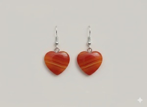 Boucles d'oreilles pendantes en pierres précieuses naturelles en forme de cœur, avec pierres polies en forme de cœur et design à crochet métallique - Product Image 1