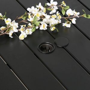 Tavolo da bistrot rettangolare a doghe in metallo da esterno con foro per ombrellone elegante da giardino - Product Image 4
