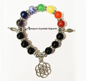 Pulsera de Obsidiana Negra con Dije de Flor, Joyería de Ágata Hecha a Mano, Venta al Por Mayor en Amayra Crystals Exports - Product Image 3