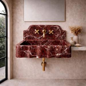 Lavabo de Baño Moderno de Mármol Rosso Levanto de Primera Calidad con Desagüe para Uso en Almacenes - Product Image 1