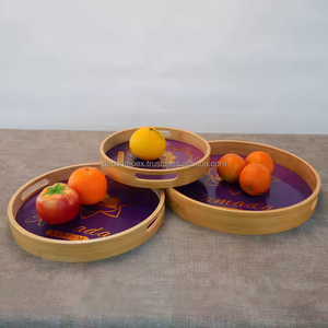Nueva Bandeja Redonda Moderna de Bambú para Servir con Asa, Material de Madera, Vajilla de Cocina, Paquete al por Mayor de Varias Piezas - Product Image 3