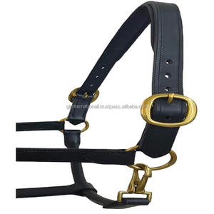 Cabestro de Cuero Negro Marrón de Alta Calidad para Caballos de Carreras, Suave y Duradero, con Herrajes de Latón Doblemente Ajustables - Product Image 1