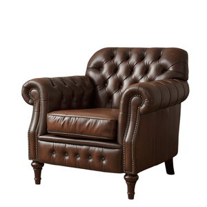 Sillón de Cuero Marrón Vintage con Patas de Madera, Sofá Individual Moderno de Mediados de Siglo para Decoración de Sala de Estar - Product Image 2