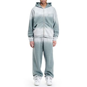 Unisex Garment Dyed Cotton Tracksuit Full <b>Zip</b> <b>Hooded</b> Loose Fit Solid Color Casual Sweat Suit Autumn Adult Wear - Product Image 4