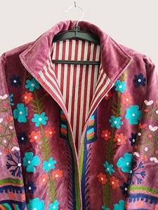 Chaqueta de Invierno Bohemia Bordada de Algodón Ecológico para Mujer, Talla Grande, con Estampado Floral, Frente Abierto, Casual, Manga Larga, Cuello Redondo - Product Image 4