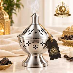 Brûleur d'encens conique en acier inoxydable, porte-bakhoor en métal arabe, encensoir à charbon d'oud, Mabkhara de table du Moyen-Orient - Product Image 2