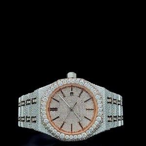 Reloj Automático de Lujo con Esfera Diamantada, Dos Tonos en Oro Rosa, Completamente Cubierto de Diamantes Moissanite VVS1, Calidad Premium - Product Image 1