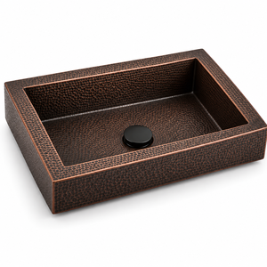 Lavabo rectangulaire en cuivre martelé fait main, vasque de luxe à poser sur comptoir, lavabo en cuivre design pour la maison et l'hôtel - Product Image 1
