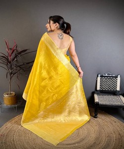 NEW ARRIVAL BANARASI <b>TISSUE</b> SILK WEAVING ZARI WORK FLOOR-LENGTH SAREE UNSTITCHED BLOUSE ETHEIC FESTIVE WEAR QUICK DRY <b>WEDDING</b> - Product Image 4