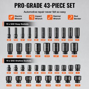Set di 43 Pezzi per Riparazione Auto, Chiavi a Bussola SAE 3/8" e 1 1/2" Profonde e Poco Profonde, 6 Punte in Acciaio al Cromo Molybdeno - Product Image 3