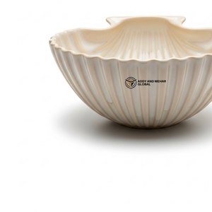 ชามเซรามิครูปเปลือกหอยสีเบจ ชามใส่ของว่าง ผลไม้ สลัด ลายริบบิ้น ตกแต่งสวยงาม สำหรับใช้ในบ้านและครัว - Product Image 4