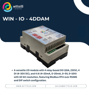Module IO avec 4 entrées analogiques, 4 entrées numériques, 4 sorties numériques, ports Modbus RTU RS485 24V/12V, plastique ABS (WIN-IO-4DDAM-PCB) - Product Image 1