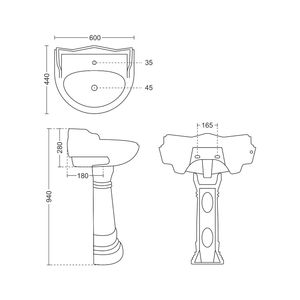 Lavabo de cerámica de alta resistencia con pedestal 600x440x940mm, lavabo de porcelana para baño, lavabo para lavar ropa, conjunto Enseada - Product Image 3