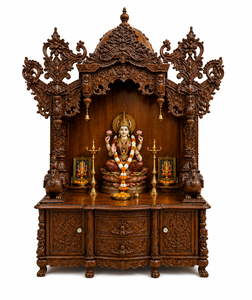 Grand Temple Hindou en Bois pour la Maison avec Armoire de Rangement et Finition en Bois de Teck Premium, Grande Salle de Prière Hindoue en Bois, USA - Product Image 2