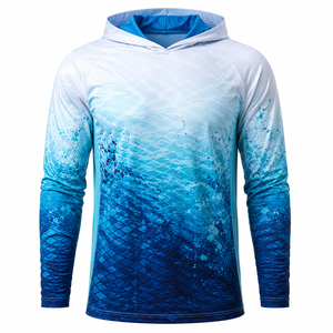 Sweat-shirt de pêche à manches longues pour homme, impression par sublimation, séchage rapide, UPF50, bleu uni, devant 100% polyester, chemise de performance - Product Image 4
