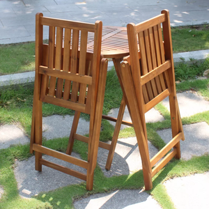 Outdoor <b>Dining</b> Furniture Luxury Non-Acacia Wood Bistro Set 1 <b>Table</b> + 2 Stools Metal Frame Courtyard Villa Best Price TRIO Modern - Product Image 3