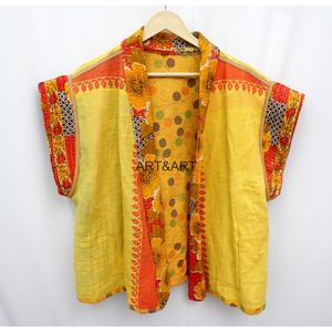 Vintage Unisex Plus Size Short Kantha Quilted Kimono <b>Jacket</b> Floral Print Knitted Fabric <b>Winter</b> <b>Maternity</b> Summer Lounge - Product Image 5
