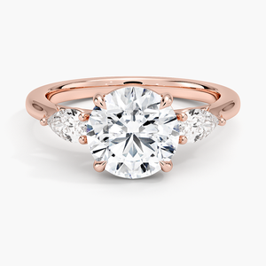 <b>Ring</b> Round Cut Lab Grown Diamond Engagement <b>Ring</b> with Pear Side Diamonds Three Stone 14K 18K Yellow Rose White Gold Fine <b>Craft</b> - Product Image 3