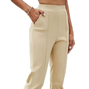 Pantalones de Mujer de Cintura Alta, Color Beige, Satinados, Tipo Lápiz, con Bolsillos, Cintura Elástica, Largo hasta el Tobillo, Estilo Oficina, para Primavera - Product Image 2