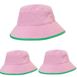 <b>Pink</b> Mesh <b>Bucket</b> Hat with Green Trim Unisex Casual Summer Beach Hat for Children Solid Color Adjustable Fit - Product Image 4