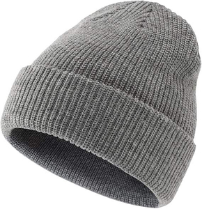Gorro de Punto Acrílico Negro Unisex, Diseño con Borde, Color Sólido, Ropa Casual de Invierno, Talla Adulto 56-58CM - Product Image 3