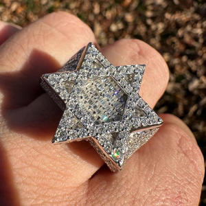 Moissanite Diamond Six Point Star Statement <b>Ring</b> for Men White <b>Gold</b> Luxury Hip Hop Geometric Designer <b>Cocktail</b> <b>Ring</b> - Product Image 1