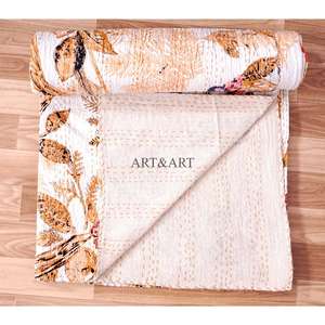 Edredón Kantha Hecho a Mano en India, 100% Algodón, Diseño con Estampado de Búho, 220g de Peso de Tela, Origen Rajasthan - Product Image 4