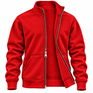 Custom <b>Men</b>’s <b>Red</b> <b>Fleece</b> Jacket Stand Collar Full Zip Sportswear Teamwear & Bulk Wholesale - Product Image 5