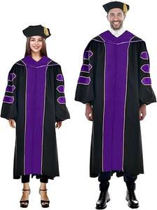 Robe de doctorat de luxe pour la remise des diplômes, ensemble de toque et écusson de doctorat à 8 pans avec passepoil doré, tenue de doctorat - Product Image 6