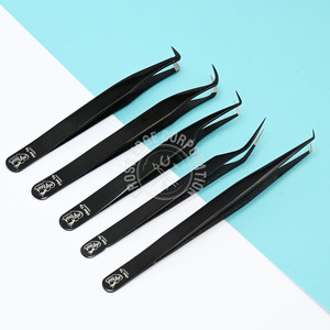 Top Rated Black Fiber Tip Lash Tweezers 90° Nano Grip Eyelash Extension Tweezer Lightweight <b>Hook</b> Tip Curved <b>Tool</b> - Product Image 1