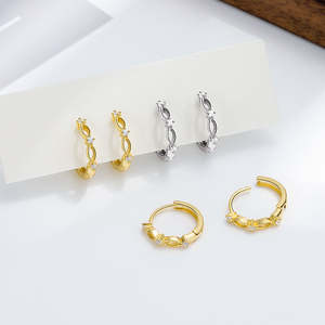 Gold Plated 925 Sterling Silver Cubic Zirconia Hoop Earrings Women Minimalist Diamond Style Huggie Wholesale <b>Jewelry</b> - Product Image 3