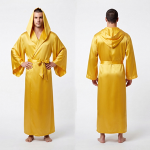 Bata de dormir 100% seda satinada con cinturón de seda, bata de satén con capucha, bata de satén ligera de verano para hombre - Product Image 5