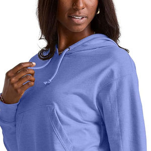 Sudadera con capucha de punto para mujer, de invierno, corta, de color liso, con cremallera, cuello de felpa y cintura con cordón, chaqueta informal de manga corta - Product Image 3