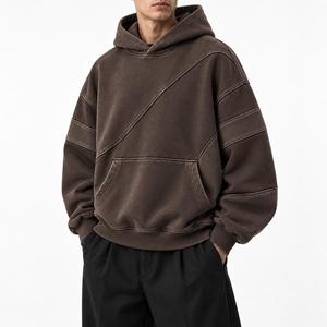 Sudadera con Capucha Premium 100% Algodón Marrón con Paneles y Costuras Transpirables, Bolsillos, Estilo Oversize, Tejido Grueso, Lavado Vintage - Product Image 5