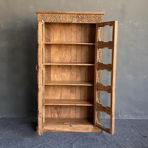 Meilleure collection d'armoires de présentation en bois massif sculpté à la main, style vintage rustique, avec porte en verre, pour le rangement d'objets d'art himalayen antiques - Product Image 2