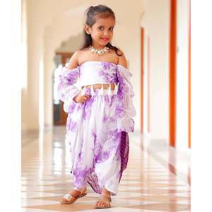 Sari Dhoti Infantil con Estampado Floral Lila, en Chifón Puro con Impresión Digital, para 1-2 Años - Product Image 4