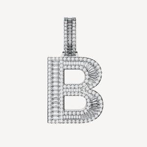 B Letter Pendant Charm Rhodium Plated Alloy Emerald Cut Diamond Channel Setting Hiphop Style Unisex Gift - Product Image 1