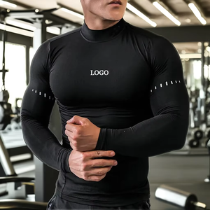 Customize Stretch Slim Fit T <b>Shirt</b> High Neck <b>Mens</b> Workout Fitness Gym T-<b>shirt</b> Sportswear Long Sleeve De <b>Compression</b> <b>Shirts</b> - Product Image 2