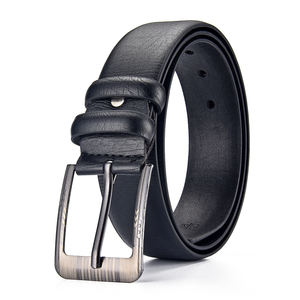 Ceinture à cliquet personnalisable avec logo, sans trous, boucle à ardillon, en cuir de vachette véritable, écologique, style vintage pour homme - Product Image 1