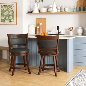 Set of 2 Swivel Bar <b>Stools</b> with 20 Inch Wider <b>Cushioned</b> Seat - Product Image 2