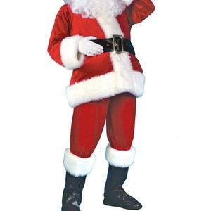 Costume de Père Noël pour homme en velours rouge avec bordure en fourrure blanche, tenue de Noël taille adulte, facile à porter, prix abordable. - Product Image 1