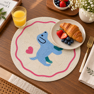 Playful Beaded Round Placemat | <b>Dog</b> Glass Beads <b>Table</b> Mat for Dining Kitchen Home Decor Handmade Durable <b>Table</b> Setting Accessory - Product Image 4