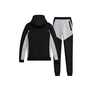 Conjunto deportivo unisex gris y negro de invierno, talla grande, con forro polar, con logotipo personalizado, ropa de moda urbana para hombres adultos. - Product Image 2