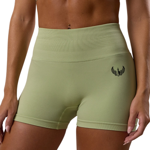 Shorts de sport taille haute vert sauge pour femme – Tenue de sport, fitness, entraînement et usage quotidien - Product Image 1