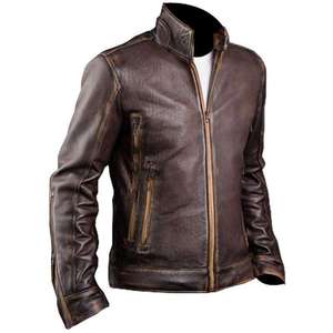 Men's PU Leather Moto Jacket <b>Stand</b> Collar Zipper Closure Solid Color Slim Fit Regular Length Autumn Wear - Product Image 2