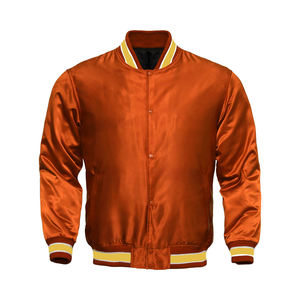 Chaqueta Varsity de Lana Naranja para Hombre, Corte Regular, Cuello Alto, Cierre con Botones de Cuerno, Impermeable, Ropa Casual de Invierno, Forro de Poliéster - Product Image 1