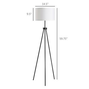 Lampada da Terra Moderna di Lusso Nera con Paralume in Tessuto Bianco, Lampada LED Postmoderna con Treppiede in Acciaio da 151 cm per Soggiorno - Product Image 3