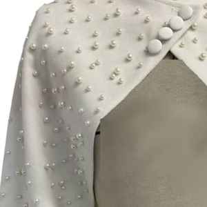 Cardigan blanc perlé pour femme, châle de mariée élégant à manches longues, pour occasions formelles, en acrylique, personnalisable - Product Image 5