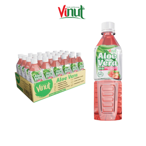 Boisson à la purée d'aloe vera 500 ml - Saveur fraise, bouteille PET NFC, fabrication OEM/ODM, étiquette privée, vente en gros - Product Image 2