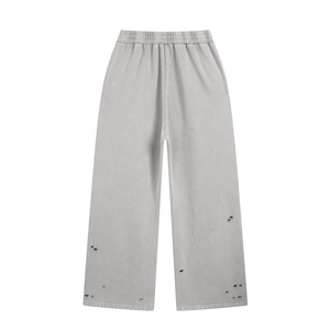 Pantalones Deportivos Personalizados para Hombre, Estilo Desgastado, Cintura Elástica con Cordón, Color Negro, Gris Claro, 100% Algodón, Estilo Felpa - Product Image 3